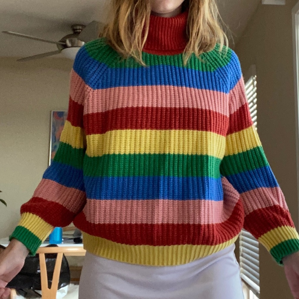 Rainbow Stripe Turtleneck Sweater Knit
